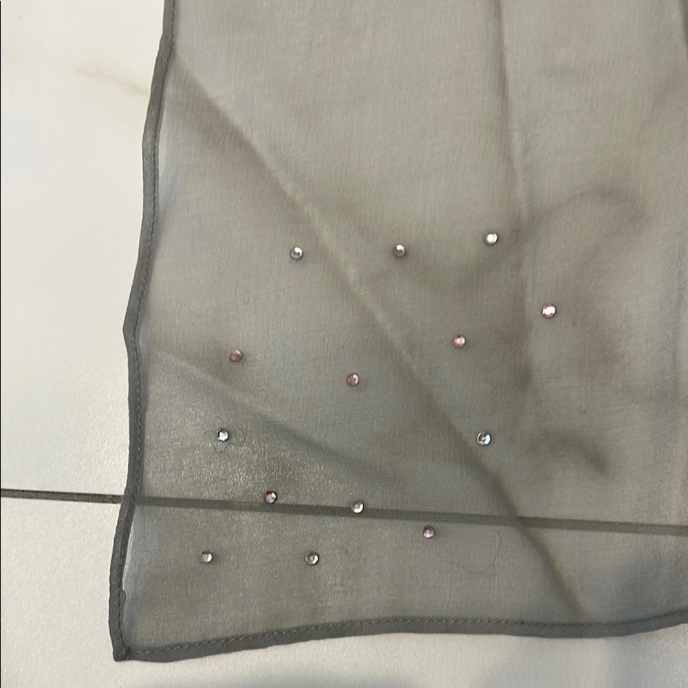 Gray Sheer Silk with pink rinestone Accents - Picture 2 of 6